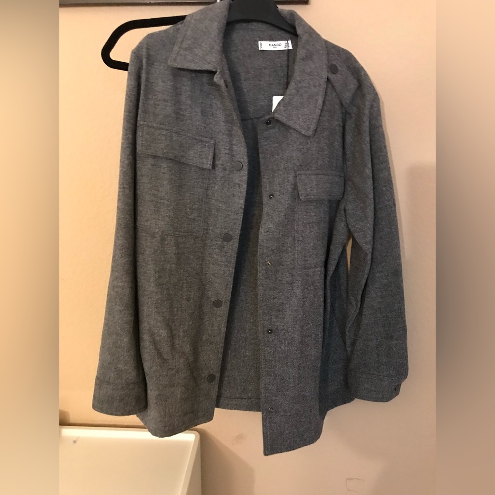 Mango grey shirt jacket size xs , 24% wool